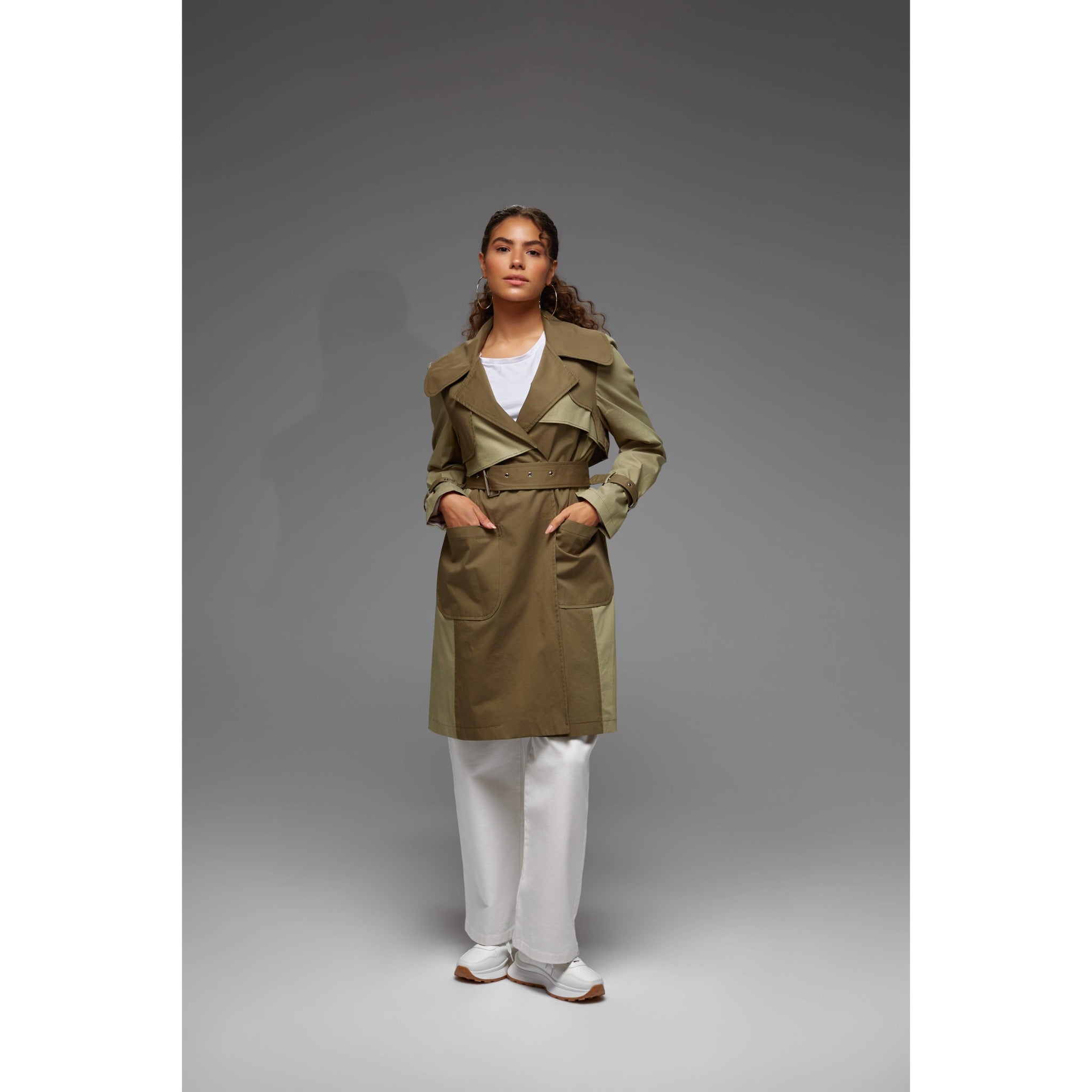 Dual Colored Trench Coat in Dark olive & Light olive